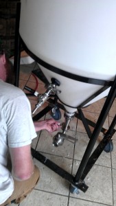 Head brewer Will assembling a new fermeter at Burnt Hickory Brewery.